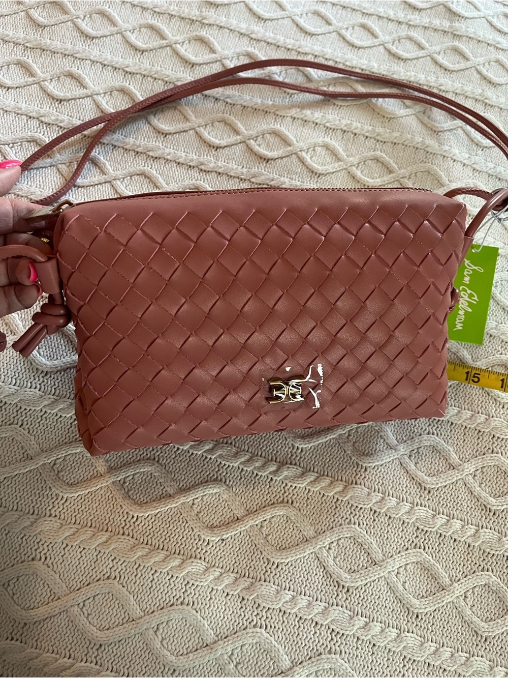 New! Sam Edelman Woven Soft Pink “Margo” Leather Crossbody Bag - Picture 12 of 16
